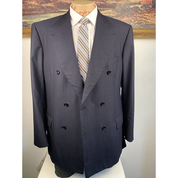 44R Brioni Aurelio Navy Striped Double Breasted Sport Coat - Picture 9 of 15